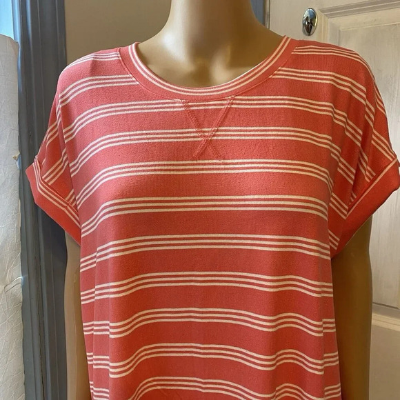 Como Vintage Women's XXL Short Sleeve Shirt Orange White Stripe Soft Comfort - Picture 5 of 6